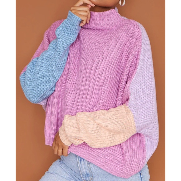 Pink Oversized Color Block Sweatshirt - Picture 5 of 9